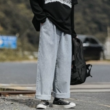 Японские осенние штаны, синие прямые свободные джинсы, оверсайз, размер