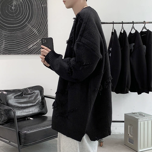 Японский ретро свитер, трикотажная утепленный лонгслив, куртка, оверсайз, в американском стиле