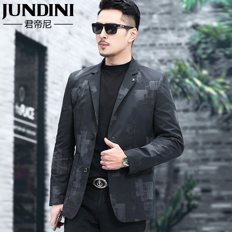 Middle-aged suit men's casual Korean version of slim suit men's printed single Western jacket father spring dress casual top jacket