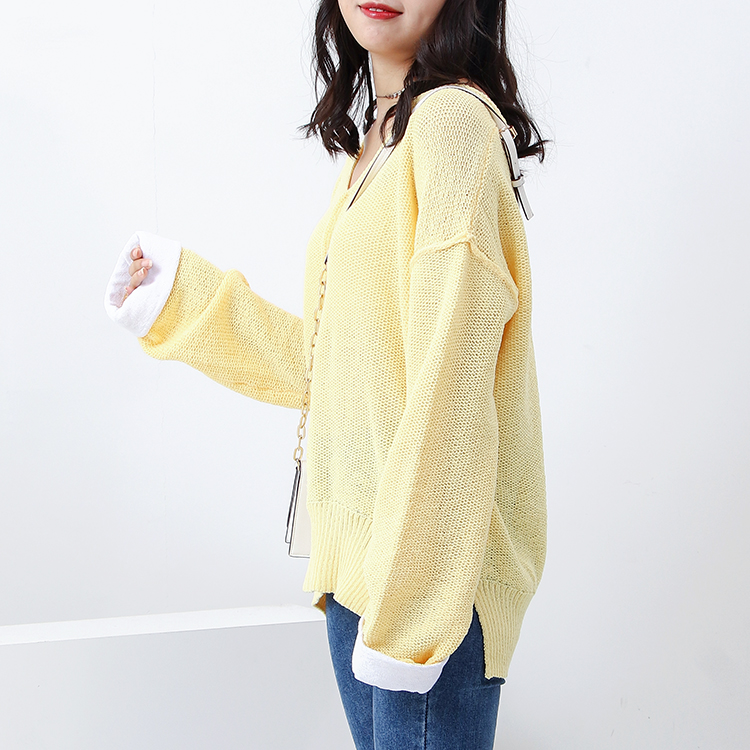 [] J 12 áo len gió lười đầu v-cổ rộng tay áo dài mùa thu áo len học sinh mới C áo phông nữ