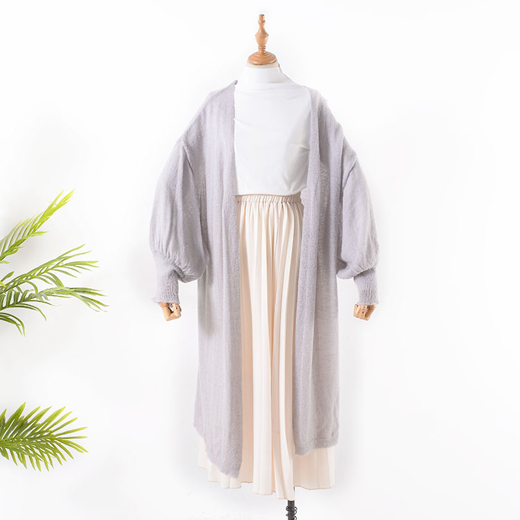 H 1 màu rắn lỏng hoang dã bong bóng tay áo len nữ mùa thu 2018 mới dài tính khí mà không cần khóa cardigan áo len gile