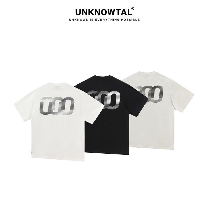 【Popular Short Sleeve】Unknowtal Circular Gradient Print Pure Cotton Short Sleeve 260g Heavyweight Loose T-Shirt National Trend