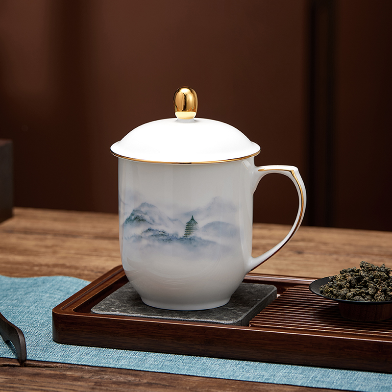 Chifeng Yueyuan Porcelain Office Ceramics with Cup Chinese Men's Tea Cup Personally Special High-end Cup Cup Custom
