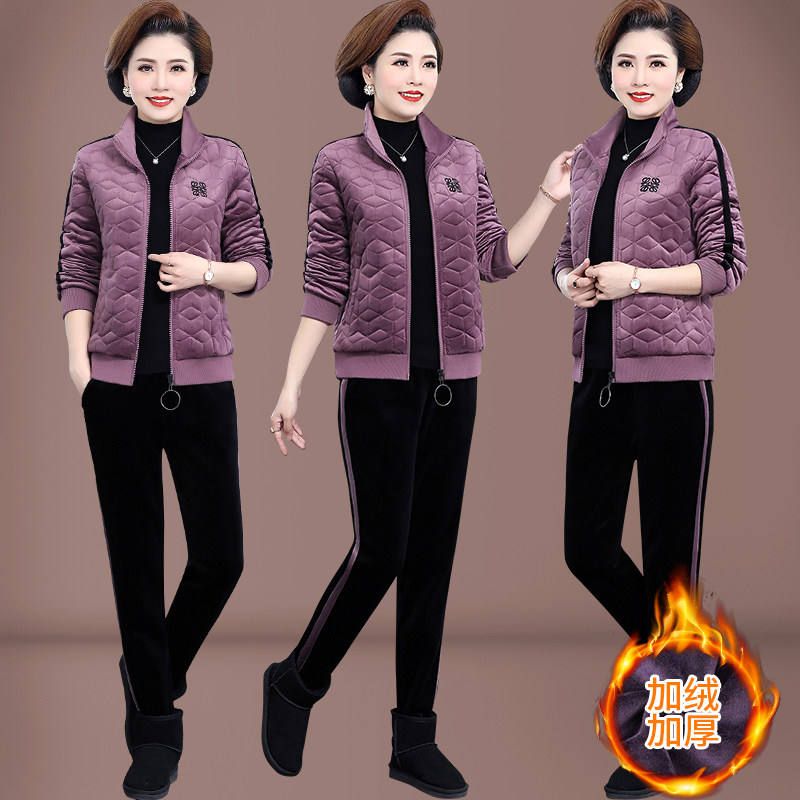 Middle Aged Sports Suit Women Autumn Winter Clothing 2021 New 40 40 Old 50 Foreign Pie Middle-aged Mom Plus Suede Thickened Jacket