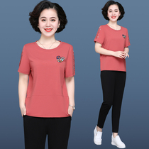 Middle-aged mother summer jacket foreign-aged sportswear suit suit womens summer short-sleeved T-shirt two-piece set