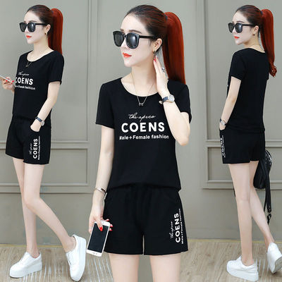 康礼夫纯棉短袖短裤休闲运动套装女夏季新款大码宽松显瘦两件套潮