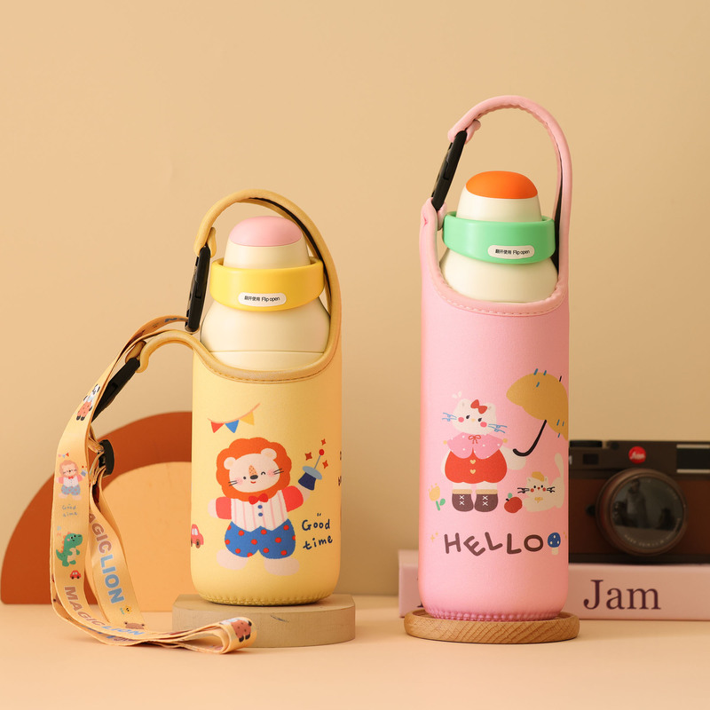Cartoon Cup Sleeve, Hand-Held Crossbody Style, Compatible with and Suitable for 550 700ml, Protective Cover, Student Bag Accessory