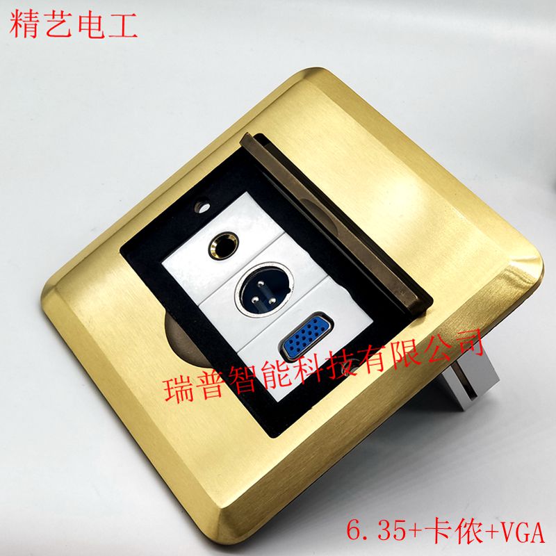Fine Art Single Door Concealed Single Open Full Copper Waterproof Camnon 6 5VGA Audio Multimedia Ground Socket Ex-gratia
