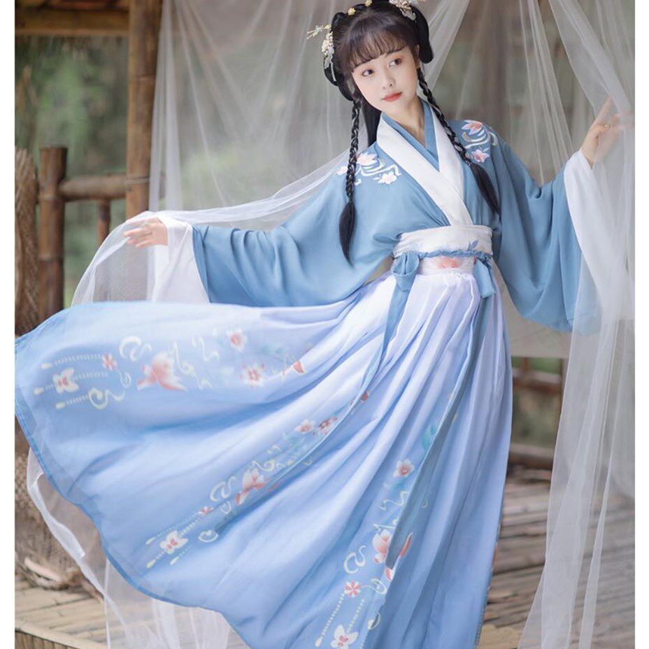 Hanfu female Xianqi (lacquer ferry) Chinese wind flutter with collar and waist jacket skirt student's new super-fairy gust ancient dress