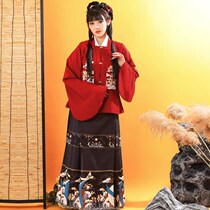 The Ming-made Han suit the Chinese New Years dress (lacquered) female square collar Pipa sleeves printed horse face thickened autumn and winter affordable whole set