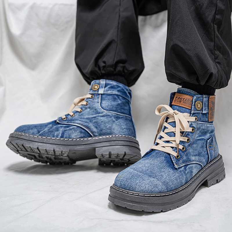 レトロスタイルのワークウェアデニムコンバットブーツ（メンズ）、レーシングシューズ、ラリーライディングブーツ、衝突防止バイクライディングシューズ、バイクブーツ