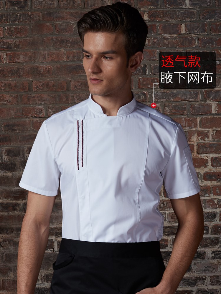 Chef của workclothes nam quần áo ngắn tay mùa hè bếp tùy chỉnh nướng phương Tây nhà hàng bảo hộ lao thở quần áo đầu bếp tay áo dài