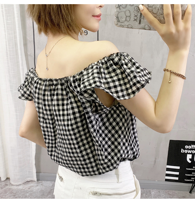 Áo nữ 2019 mới xù lên đỉnh tim máy kẻ sọc ngắn tay thiết kế ý nghĩa từ nhỏ vai nhỏ tươi mát - Áo sơ mi áo sơ mi nữ