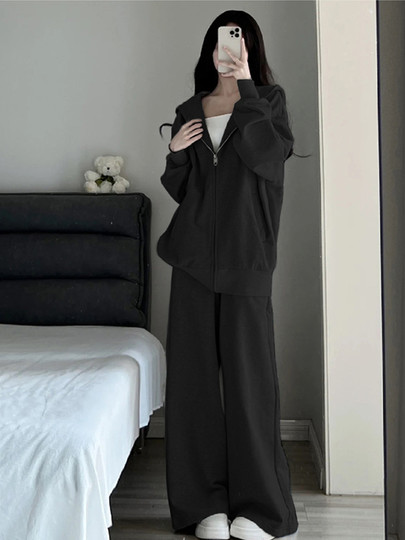 时尚百搭休闲运动服套装女春秋季卫衣大码显瘦宽松韩版学生两件套