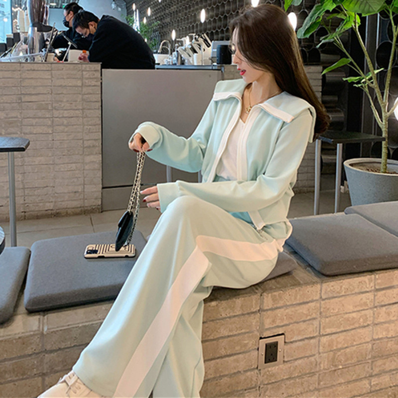 Salt Series Fashion Nets Red Fried Street Sports Suit Women's Autumn Show Slim Loose Korean Version Students Casual Two Sets Chains Chains-Taobao