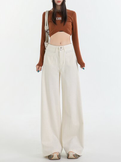 Vintage High-Waisted Wide-Leg Jeans for Women 2025 New Autumn and Winter Casual Loose Slimming Straight-Leg Flared Pants Floor-Length