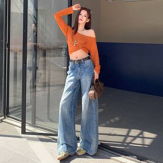 2026 New Style American Street Retro Distressed High-Waisted Wide-Leg Jeans for Women, Loose Fit, Slimming, Versatile Long Pants