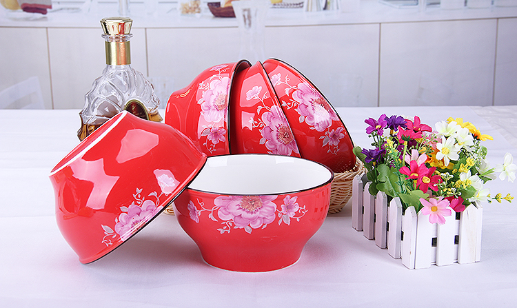 Sản phẩm mới đặc biệt hộ gia đình Nhật Bản Jingdezhen bộ đồ ăn bằng gốm sứ ăn tối bát nhỏ màu không độc hại sáng tạo bát cơm đỏ dĩa