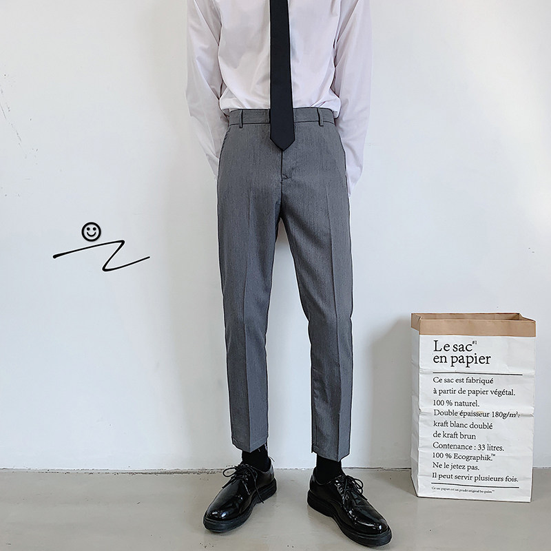 Spring and autumn youth Korean version of the small feet nine-point pants gray casual British business self-cultivation men's crease solid color trousers