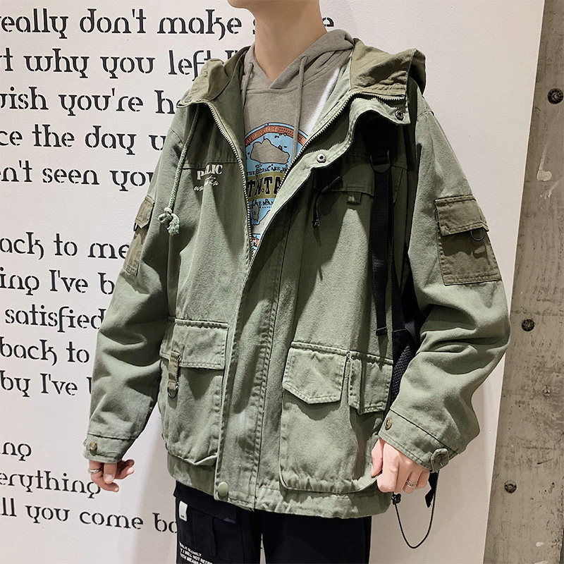 Autumn and winter Japanese retro trend loose functional tooling jacket men's multi-pocket Hong Kong style casual all-match jacket top