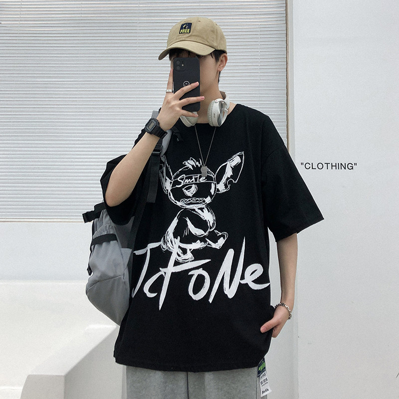 Men's summer printed short sleeves T-shirt male Korean version Trend 100 lap half sleeve loose casual 50%-sleeve men's clothing T-shirt