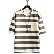 Outlet NASA mens striped POLO shirt trendy brand trendy short-sleeved T-shirt Hong Kong style ins mens top clothing trendy