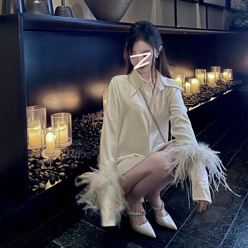 Light Mature Style Feather Sleeve Satin Shirt, New Spring and Autumn 2026 Model, Elegant and Loose-Fitting Single-Breasted Drapey Blouse for Women Light Mature Style Feather Sleeve Satin Shirt, New Spring and Autumn 2026 Model, Elegant and Loose-Fitting Single-Breasted Drapey Blouse for Women
