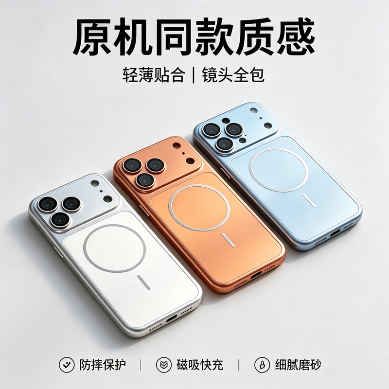 Suitable for High-End Metallic Texture Apple 17 Pro Max Phone Case, 16 Pro Max New Matte Hard Case, iPhone 17 Cover, 15 Pro Max Full Lens Protection, Camera Button, 14 Magnetic Suction, 13 Unisex Shockproof Thin Case