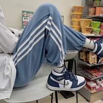 Casual Wear Pants Mens Spring Autumn Bots Ins Loose Straight Drum Stripes Pumping Rope Bunches Foot Harbor Wind Sport Long Pants