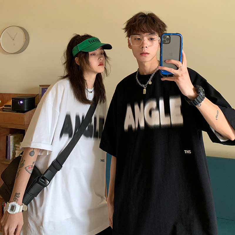 White Short Sleeve Male Summer Port Wind Ins EASY DESIGN SENSE LETTER HALF SLEEVE T-SHIRT TIDE CARD LOVER FIT ROUND COLLAR T-SHIRT