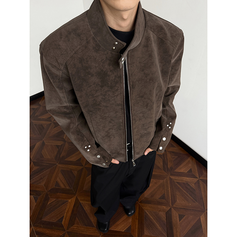 American-Style Harrington Pu Leather Jacket for Men, Trendy Brand, Spring and Autumn, High Street Design, Cool Biker Jacket, Stand Collar Leather Jacket