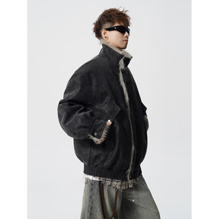 American-Style Mountain Carving Fleece-Lined Stand-Up Collar Cotton Jacket for Men, Trendy Brand, Winter High Street Design, Thickened Suede Cotton Coat