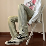 Осенние черные джинсы, штаны с молнией, в американском стиле, большой размер, свободный прямой крой, оверсайз