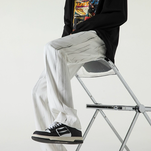 Летние джинсы, черные штаны, повседневные брюки, в американском стиле, свободный прямой крой