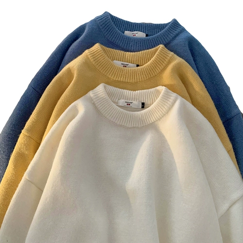 Цветной демисезонный трикотажный брендовый шерстяной свитер, круглый воротник, свободный крой