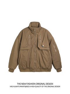 American stand-up collar flight jacket men's autumn and winter new high street loose casual letter thickened cotton motorcycle jacket