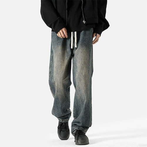 Ретро осенние джинсы, штаны, повседневные брюки, в американском стиле, свободный прямой крой, оверсайз