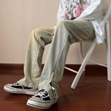 Осенние черные джинсы, штаны с молнией, в американском стиле, большой размер, свободный прямой крой, оверсайз