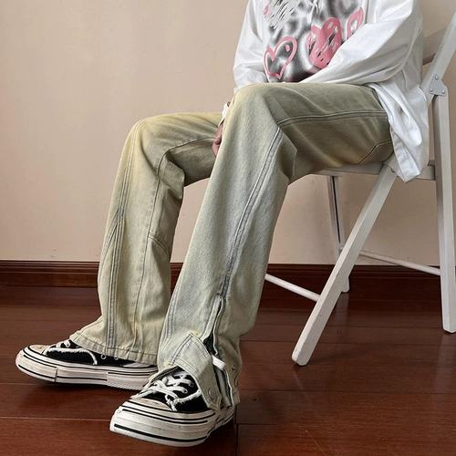 Осенние черные джинсы, штаны с молнией, в американском стиле, большой размер, свободный прямой крой, оверсайз