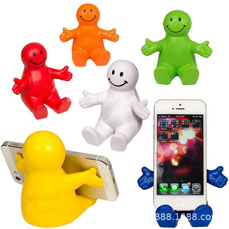 New high play PU mobile phone bracket creative cute smiley face man swing piece phone base decompression little person mobile phone bracket-Taobao