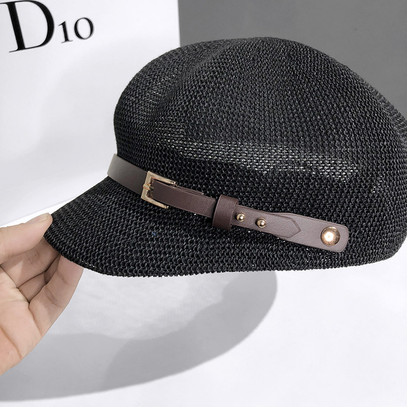 2021新款镂空八角帽子女夏季出游百搭防晒草帽日系英伦鸭舌贝雷帽详情图12