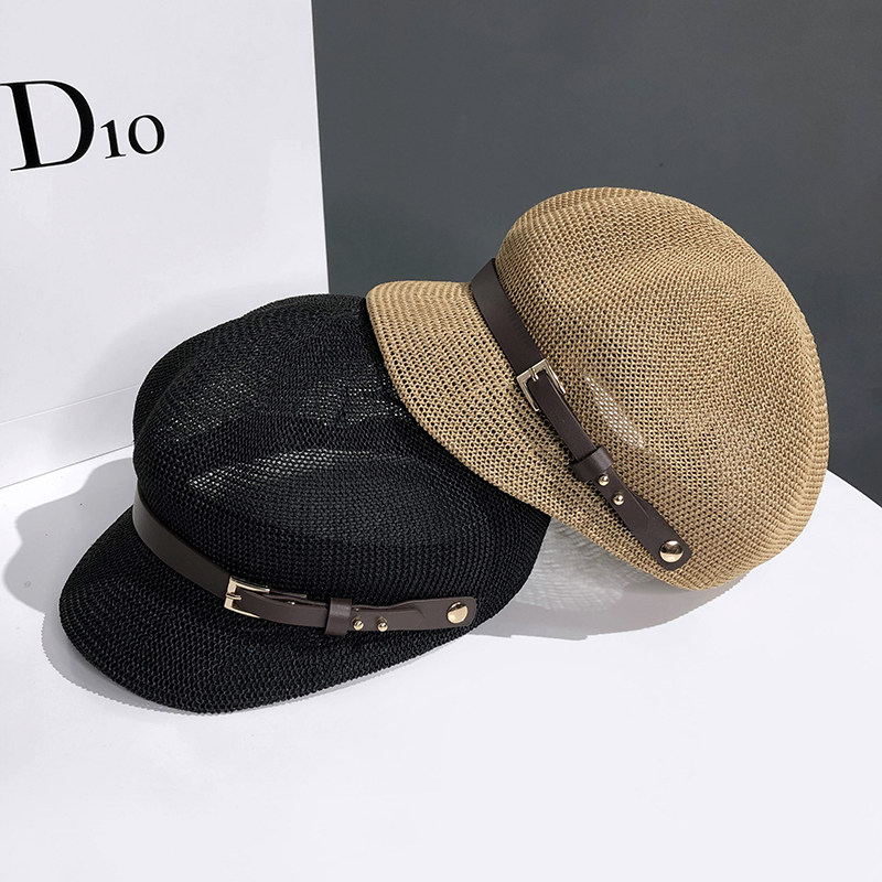 2021新款镂空八角帽子女夏季出游百搭防晒草帽日系英伦鸭舌贝雷帽详情图6