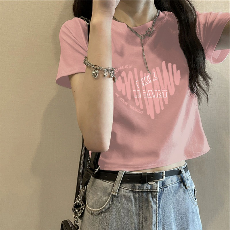 Pure Cotton White Short-Sleeve T-Shirt for Women, Summer Short Style, Sweet and Spicy, Slim Fit, Waist-Cinching, Trendy Top ins Pure Cotton White Short-Sleeve T-Shirt for Women, Summer Short Style, Sweet and Spicy, Slim Fit, Waist-Cinching, Trendy Top ins