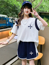 Chrome Anta Goose Girl Girl Summer Clothing Suit 2022 New CUHK Child Foreign Air Sports Casual Children Summer Short Sleeves Short