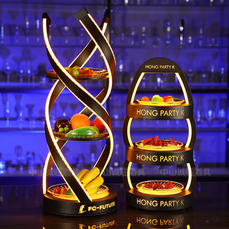 Bar luminous creative fruit plate rack KTV special egg-shaped multi-layer three-layer wrought iron acrylic led commercial fruit
