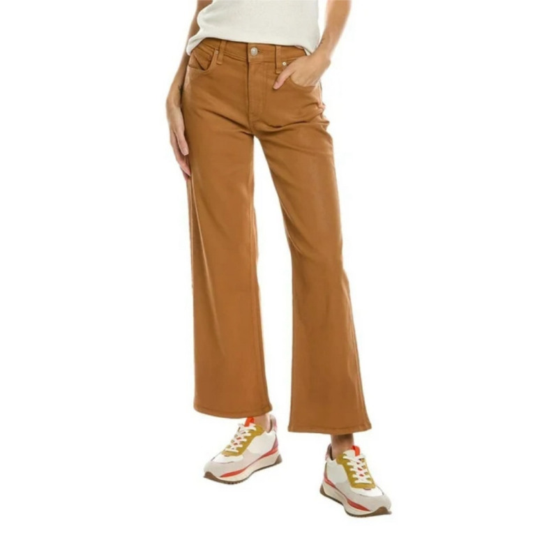 Los Angeles Retro Denim H Women's Tobacco Light Brown Coated High-Waisted Cropped Wide-Leg Jeans
