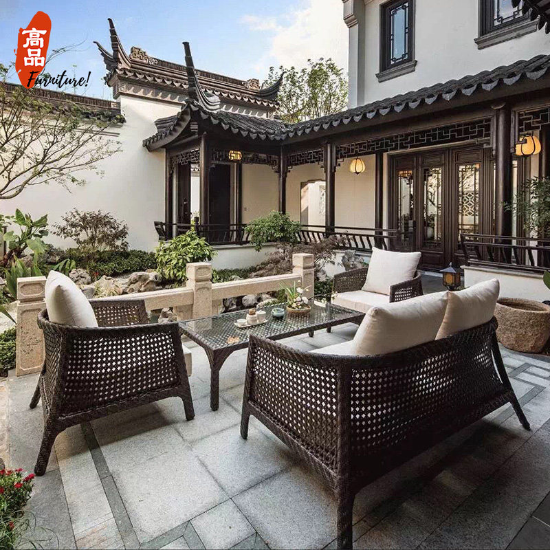 New Chinese Rattan Sofa Outdoor Vines Chair Villa Open-air Garden Commercial Street Courtyard Imitation Vine Sofa Combined Furniture-Taobao