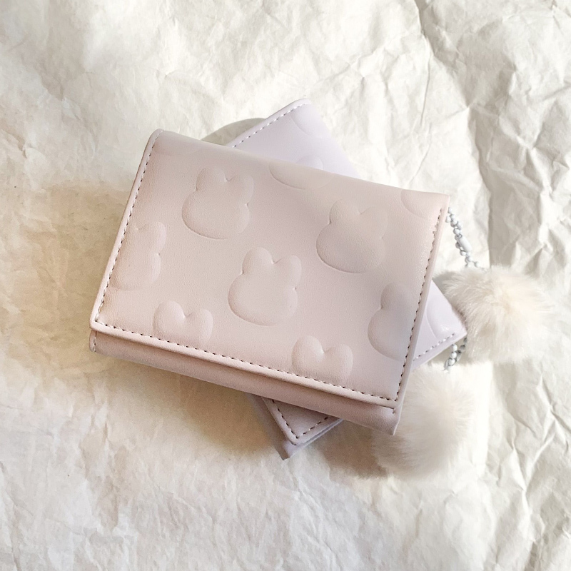 Little Rabbit Short Wallet for Women, Korean Style, Cute, Fresh, Foldable, Mini, Niche, Student Wallet, Fashionable, Trendy, Solid Color