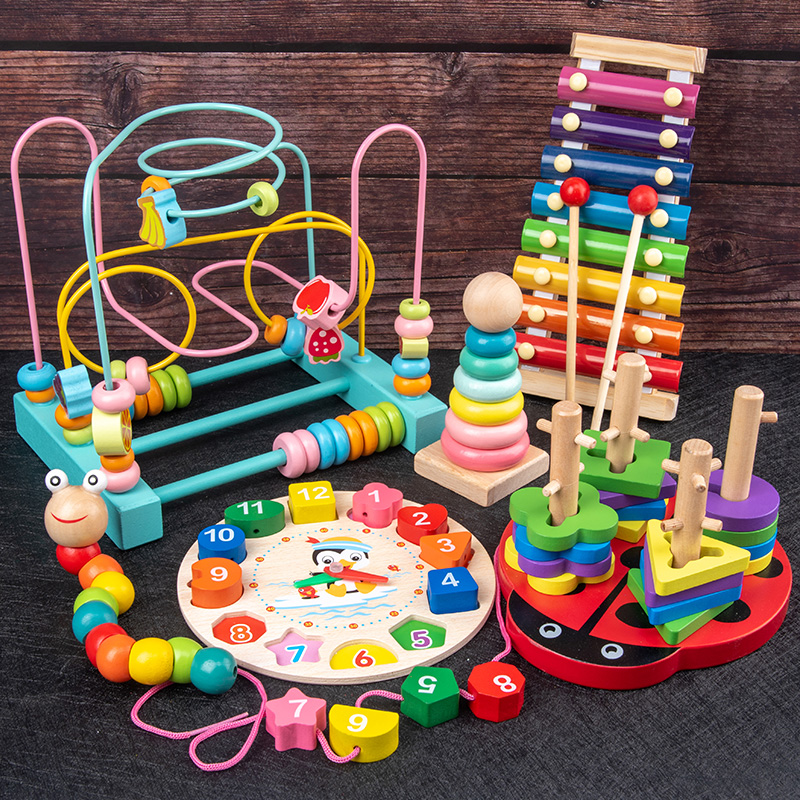 Baby boy around Pearl string of beads Puzzle Force Brain Toy Building Blocks Boy Girl 0 Babies 1-2-3 Years Early