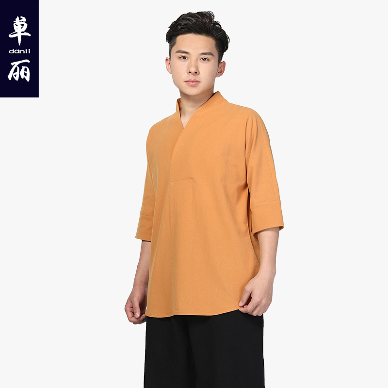 Shan Li Shangyuan mùa hè bông Trung Quốc gió Tang t-shirt Han quần áo áo khoác V-cổ áo thiền váy quần áo quần áo nhà trà